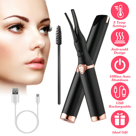 1Pc 2 In 1 Clip Comb Heated Eyelash Curler Electric Mini Lash Curler Natural Eye Lash Makeup Tool With 3 Temp Settings 15Mins Shutdown