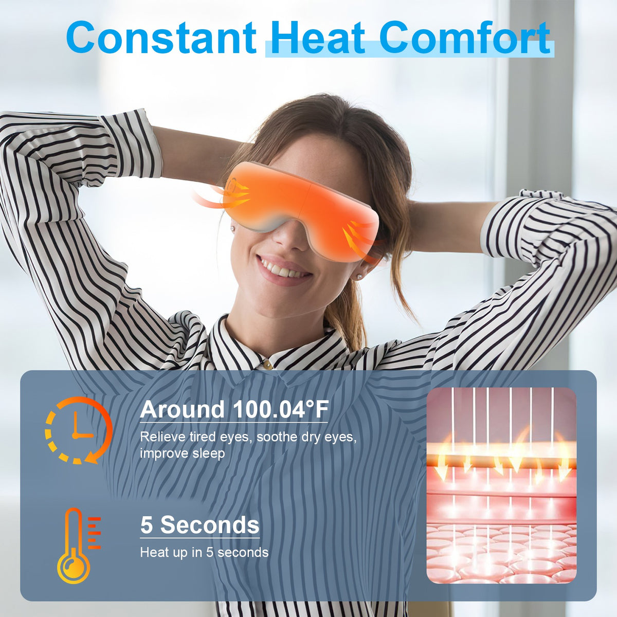 1Pc Eye Massager With Heat Music Air Pressure Vibration Massage Rechargeable For Men Women Elders Wireless Eye Mask